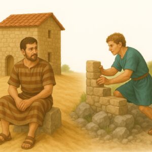 Bijbelse plaat Het huis op de rots