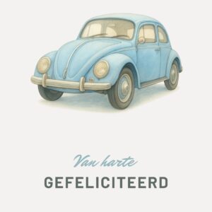 Van harte gefeliciteerd met op de voorkant een Mini Cooper