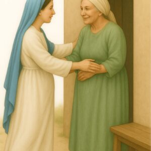 Bijbelse plaat Maria en Elisabeth