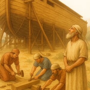 Bijbelse plaat Noach bouwt de ark