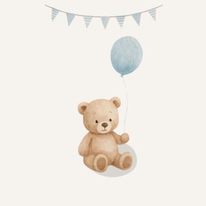 Ansichtkaart geboorte jongen. Beertje met ballon.
